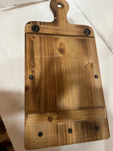 Load image into Gallery viewer, Wall hanging cutting board with hooks and basket.
