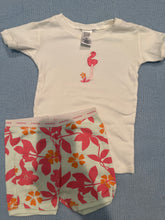 Load image into Gallery viewer, Baby gap pink flamingo pjs with light blue flower shorts  4
