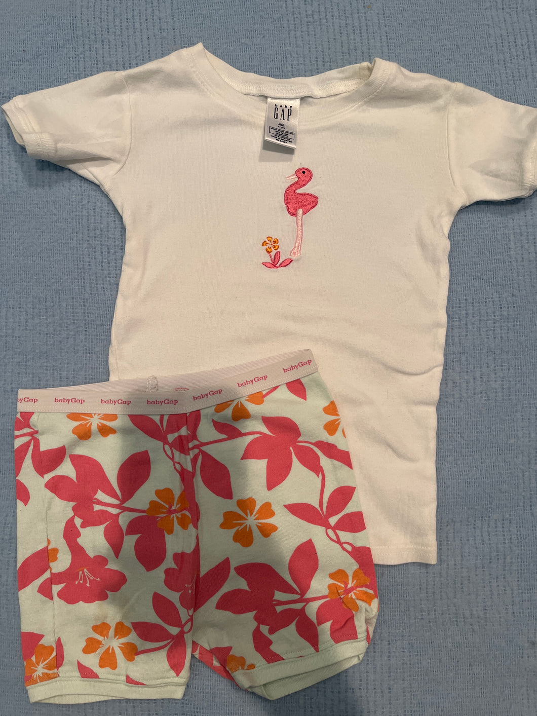 Baby gap pink flamingo pjs with light blue flower shorts  4