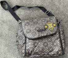 Load image into Gallery viewer, Petunia Pickle Bottom Boxy Backpack Damask Print Black Gray Yellow Embroidered One Size
