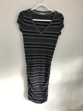 Load image into Gallery viewer, Athleta Topanga Black/Gray Striped Ruched Athletic Dress Adult XS
