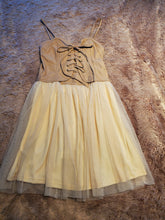 Load image into Gallery viewer, Mustard Seed dress, taupe faux leather lace up top, cream tulle skirt, size Small Small
