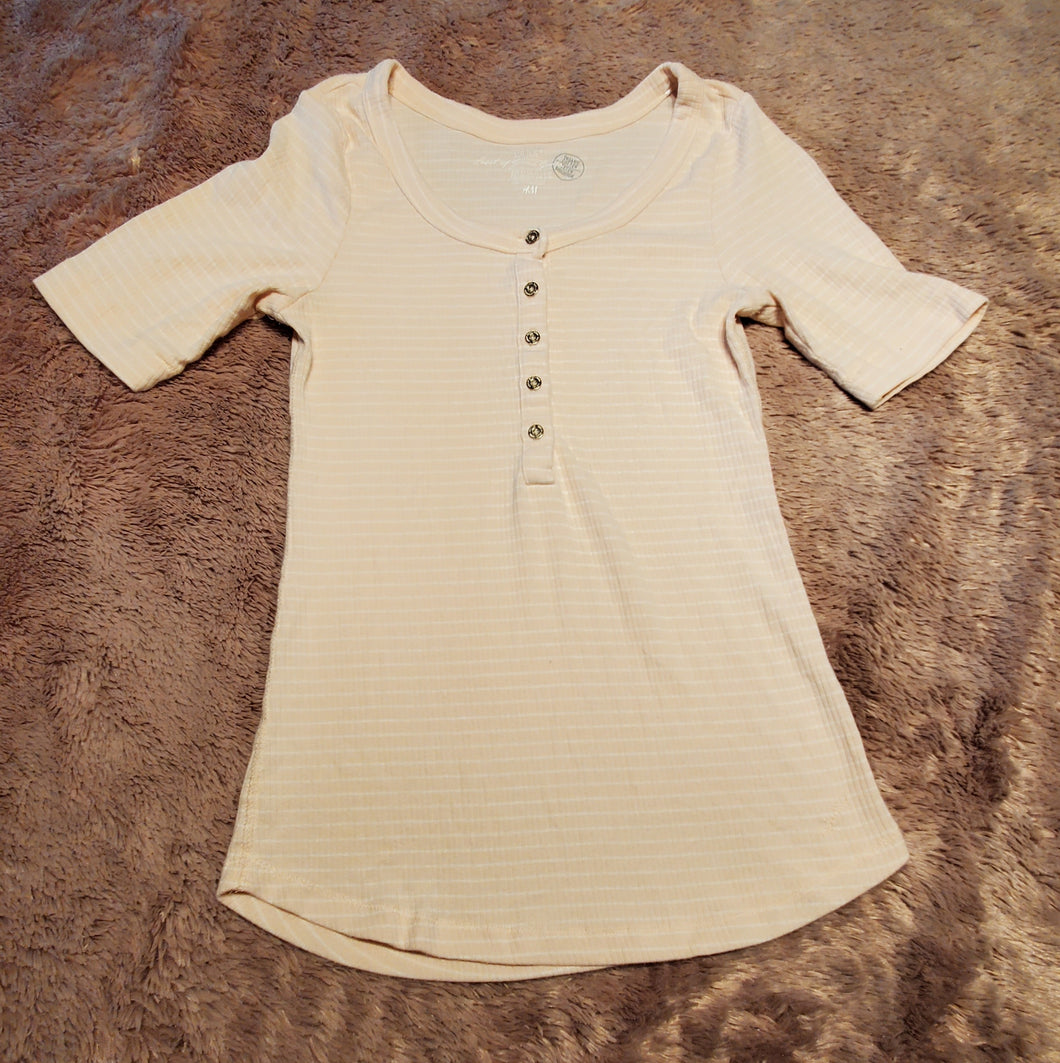 H&M L.O.G.G. ribbed shirt, size XS, pink and white striped, organic cotton Adult XS