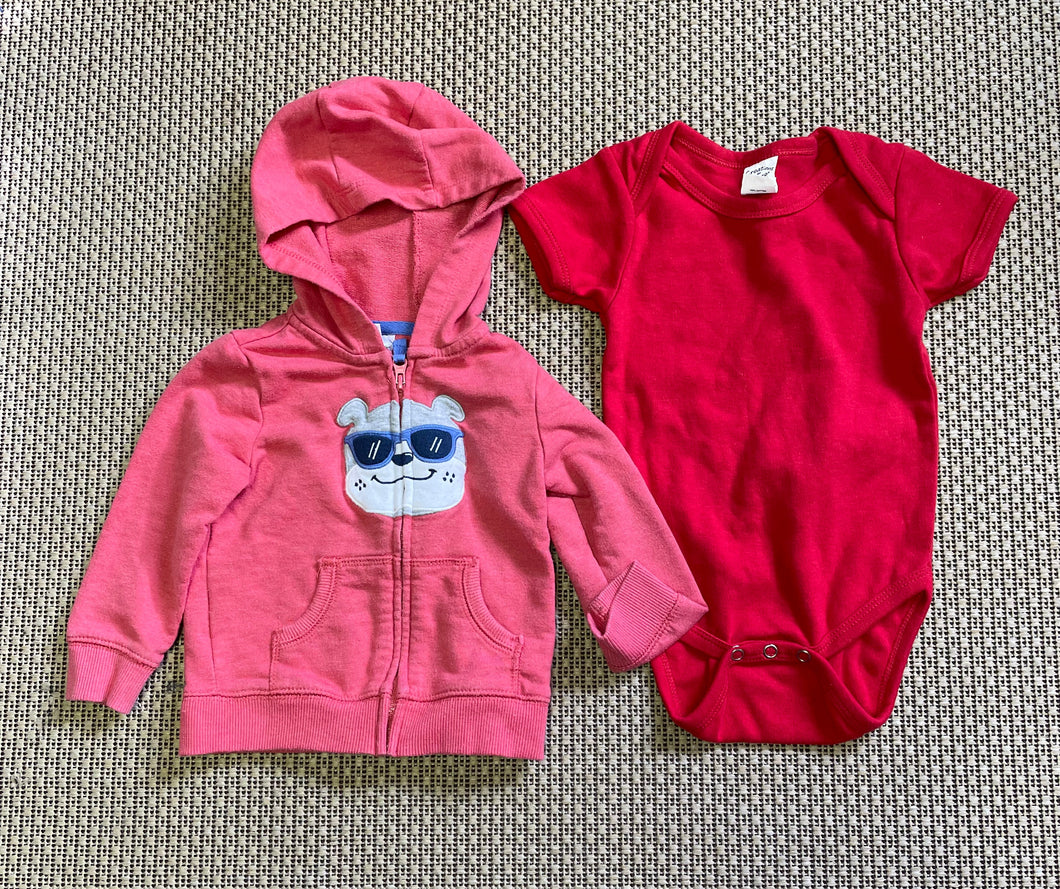 Carters Red Hoody w Dog and Red Onesie 12 months